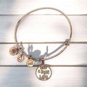 Alex & Ani "Live A Happy Life" Charm Bangle Bracelet Gold-Tone Expandable